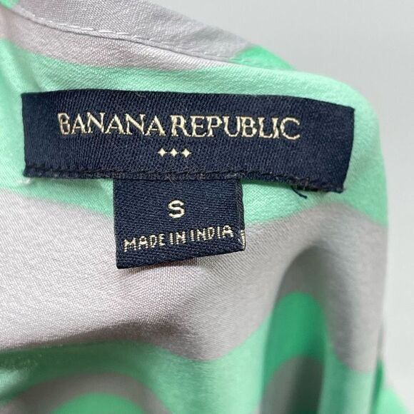 Banana Republic Womens Blouse Top Striped Roll Tab Sleeve Small Green Gray - Picture 12 of 13